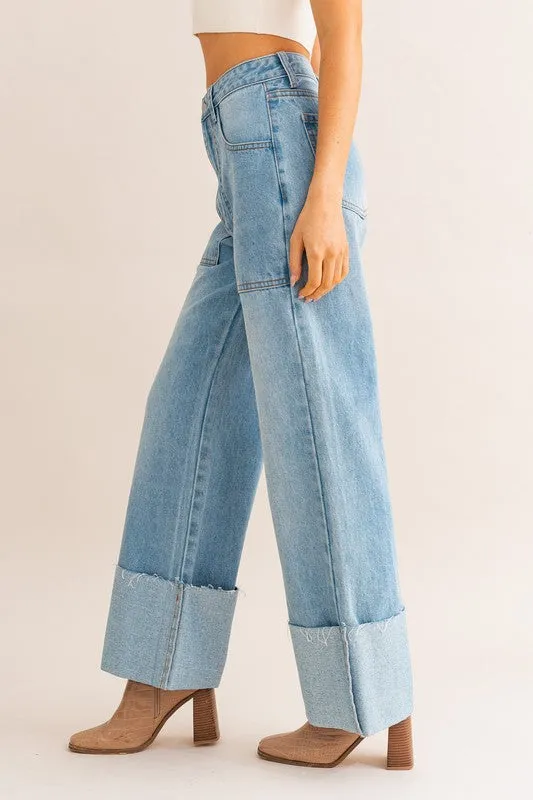 HIGH WAISTED CUFF LEG JEANS