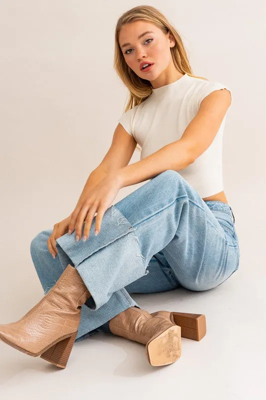 HIGH WAISTED CUFF LEG JEANS