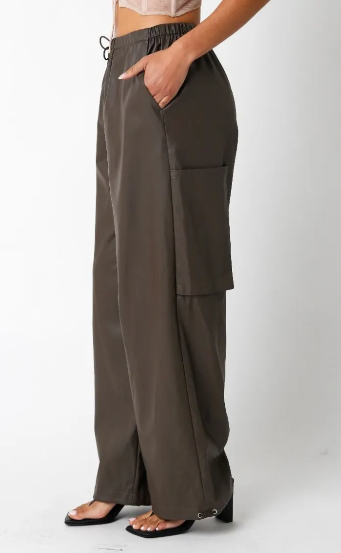 High Waisted Leather Cargo Pants