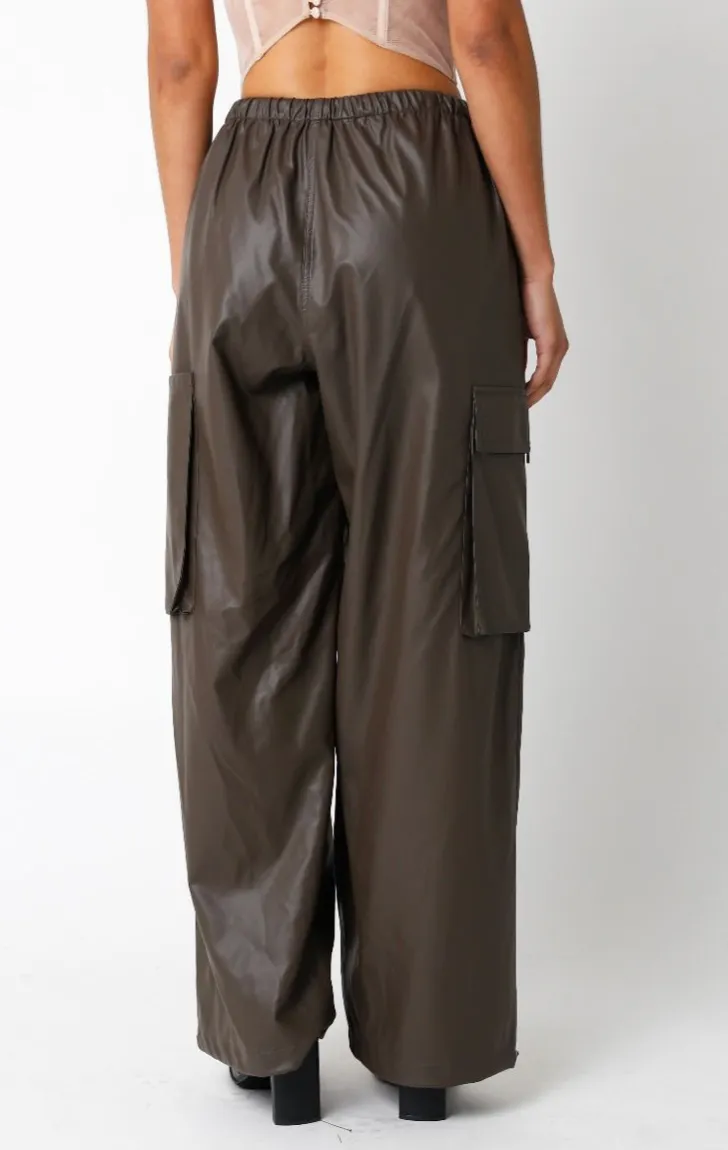 High Waisted Leather Cargo Pants