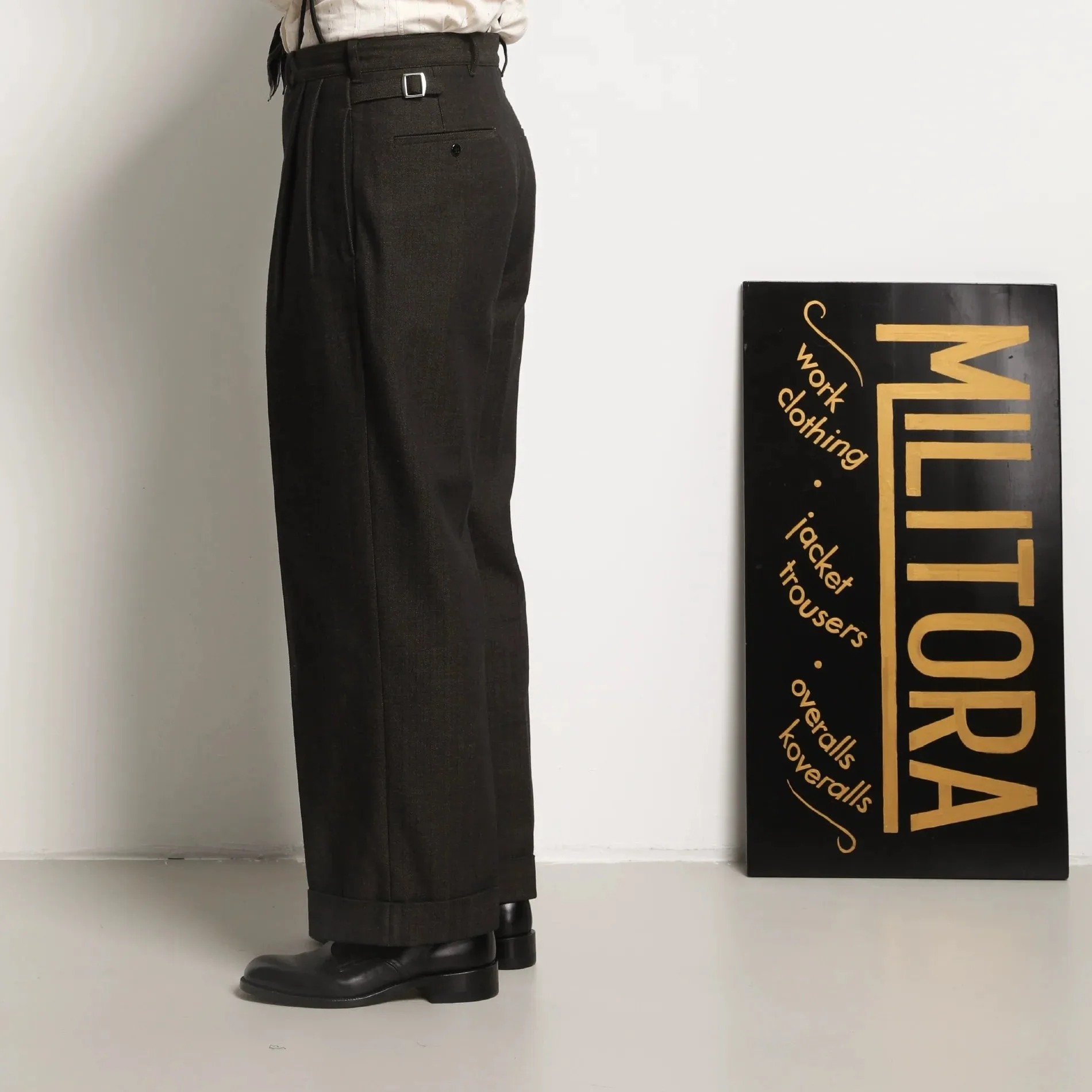 High-Waisted Wool Blend Trousers