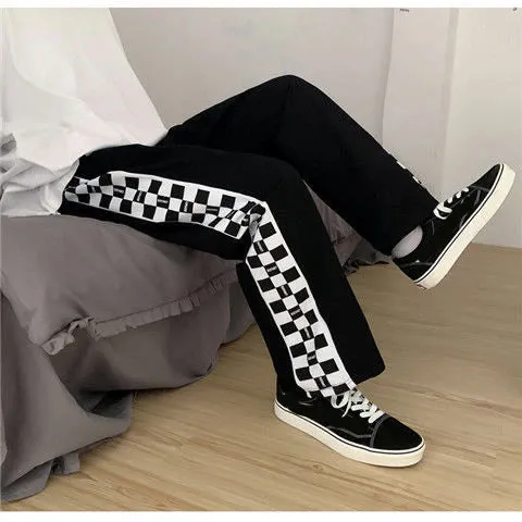 Hip Hop Loose Side Checkered Long Pants