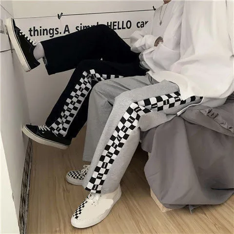 Hip Hop Loose Side Checkered Long Pants