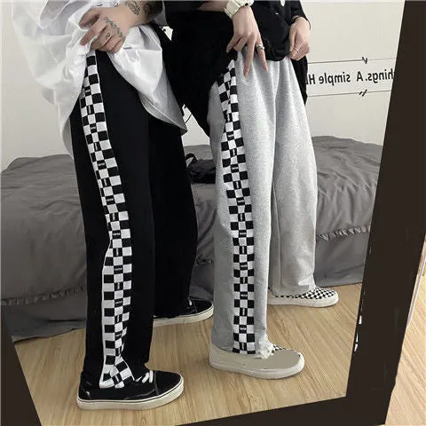 Hip Hop Loose Side Checkered Long Pants