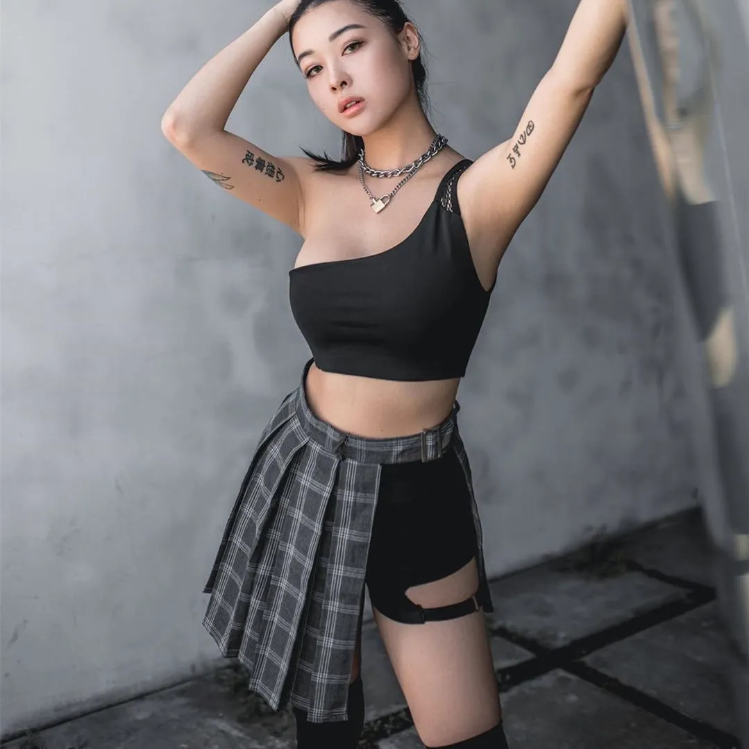 Hip Hop shorts   plaid skirt set yc20939