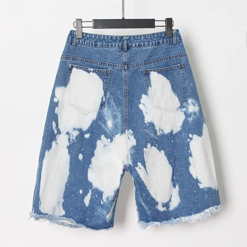 Hole Denim Shorts For Female High Waist