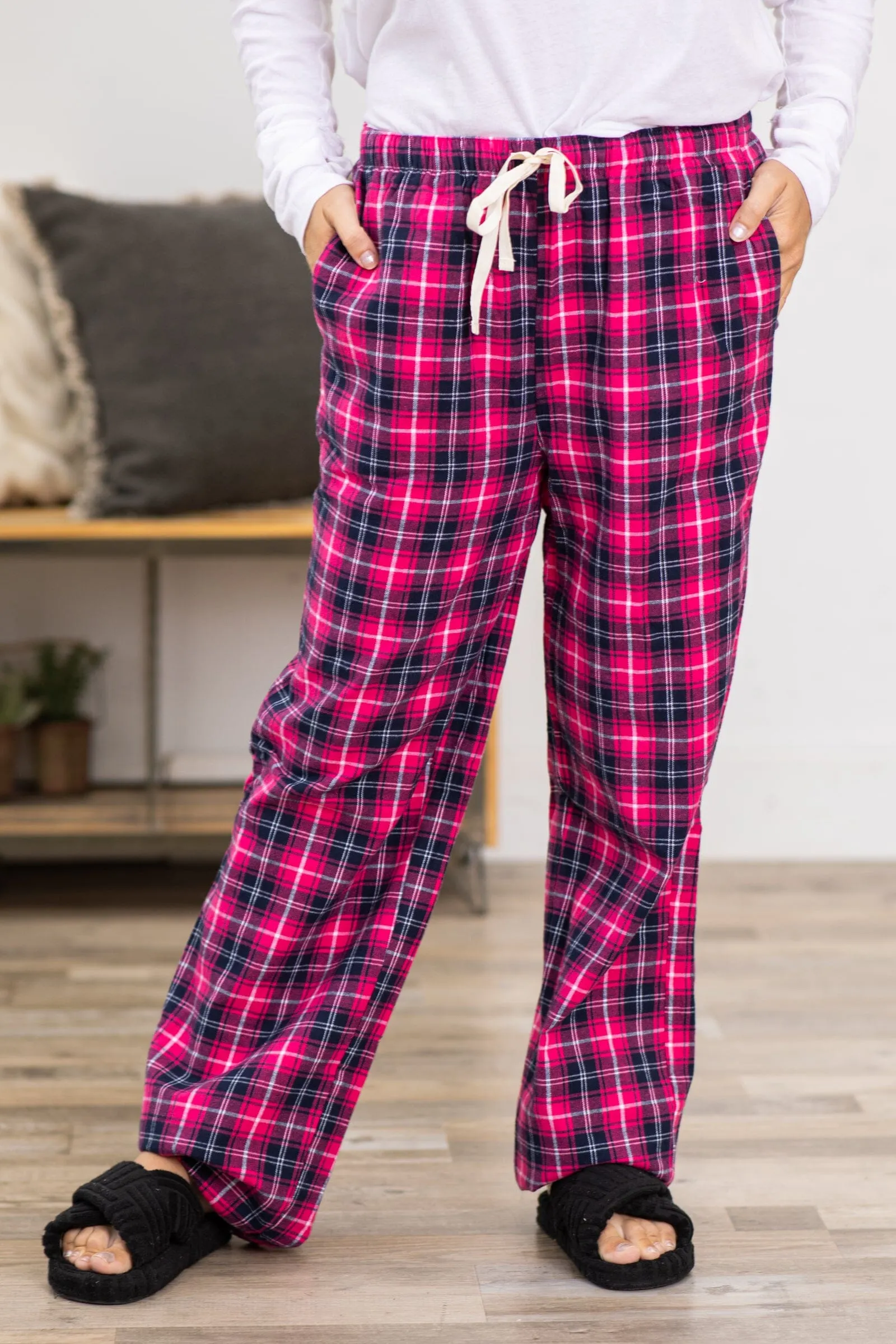 Hot Pink and Navy Plaid Lounge Pants