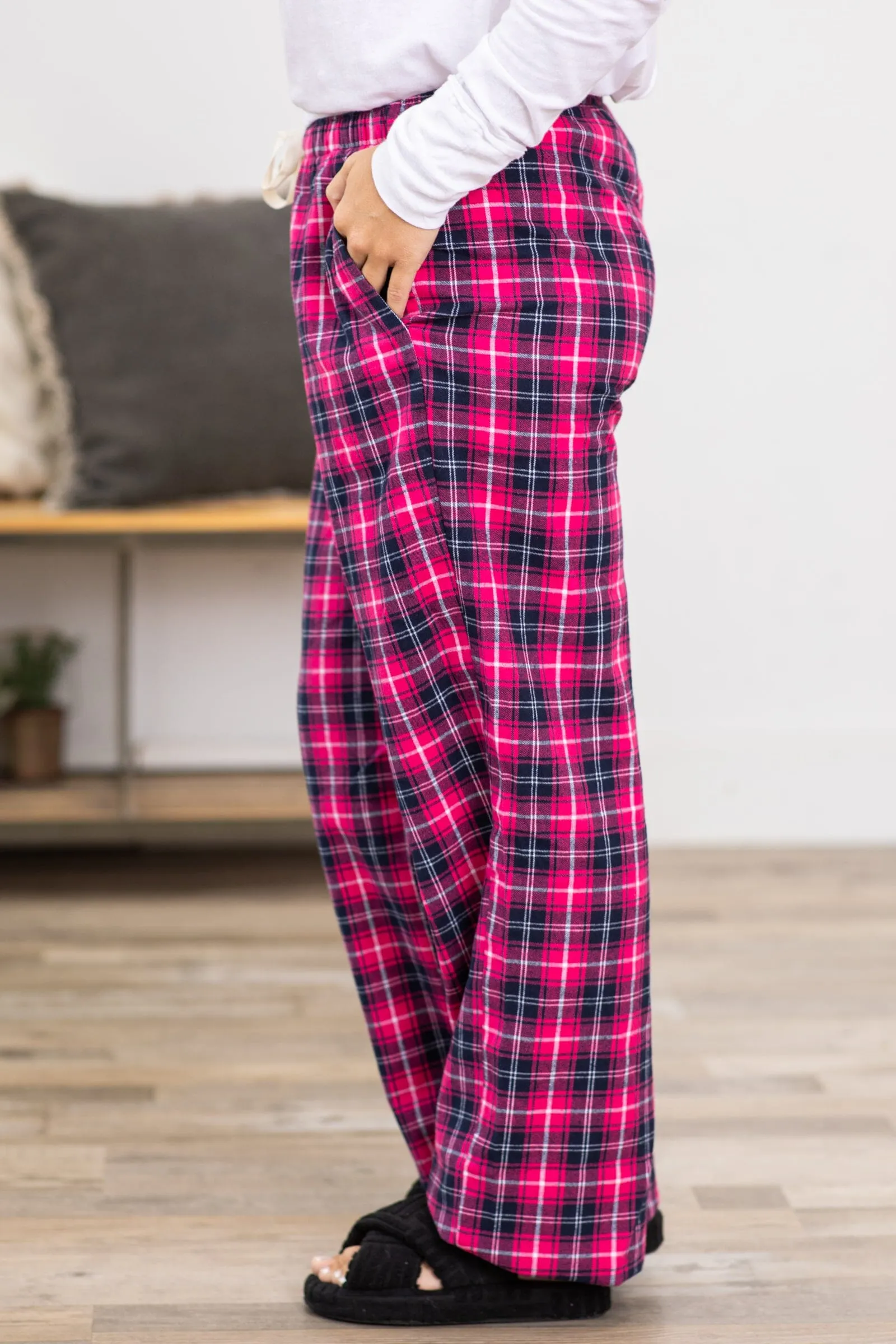 Hot Pink and Navy Plaid Lounge Pants