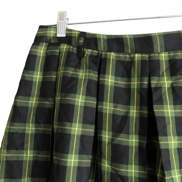 Hot Topic Women's Skirt Size L Plaid Green Pleated Y2K Vintage Retro Zip Up