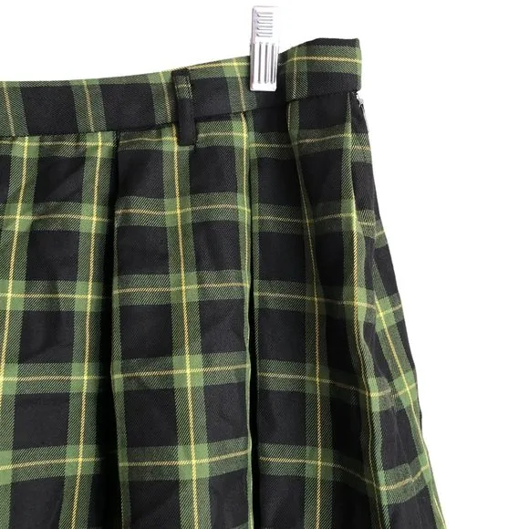 Hot Topic Women's Skirt Size L Plaid Green Pleated Y2K Vintage Retro Zip Up