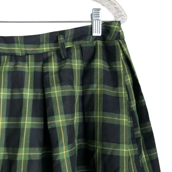 Hot Topic Women's Skirt Size L Plaid Green Pleated Y2K Vintage Retro Zip Up