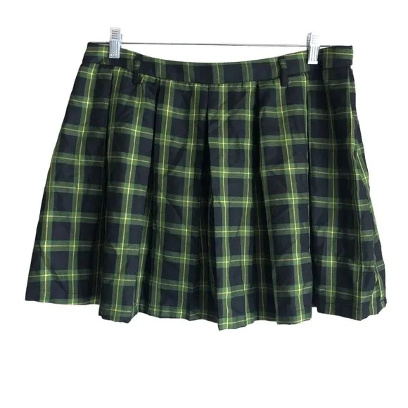 Hot Topic Women's Skirt Size L Plaid Green Pleated Y2K Vintage Retro Zip Up