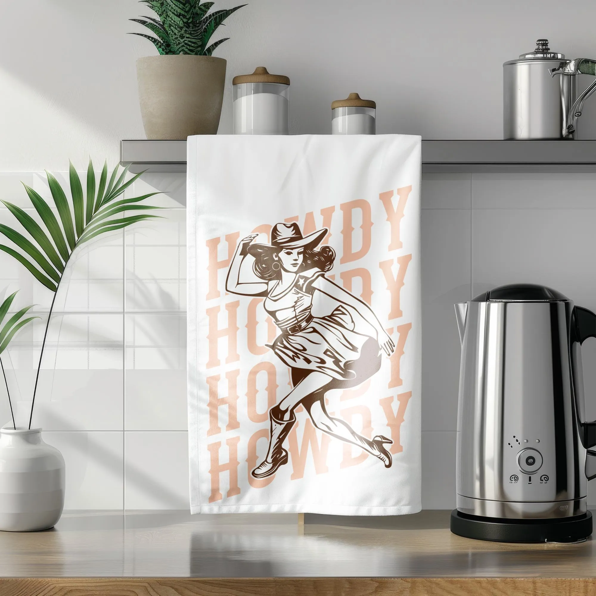 Howdy Tea Towel - Retro Cowgirl Design, 100% Cotton Kitchen Decor, Perfect for Texas Lovers - Sassy Gift Idea | Wild West Chic Collection