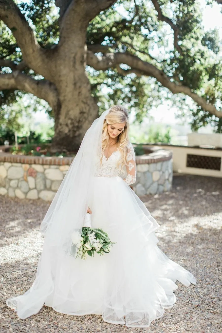 Illusion Neckline Tulle Wedding Dress with Lace Sleeves