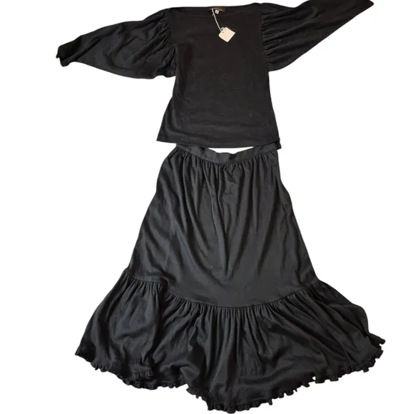 Ilya by Robert Krugman Vintage Jersey 2 pc Midi Dress/Skirt/Outfit Black Sz M