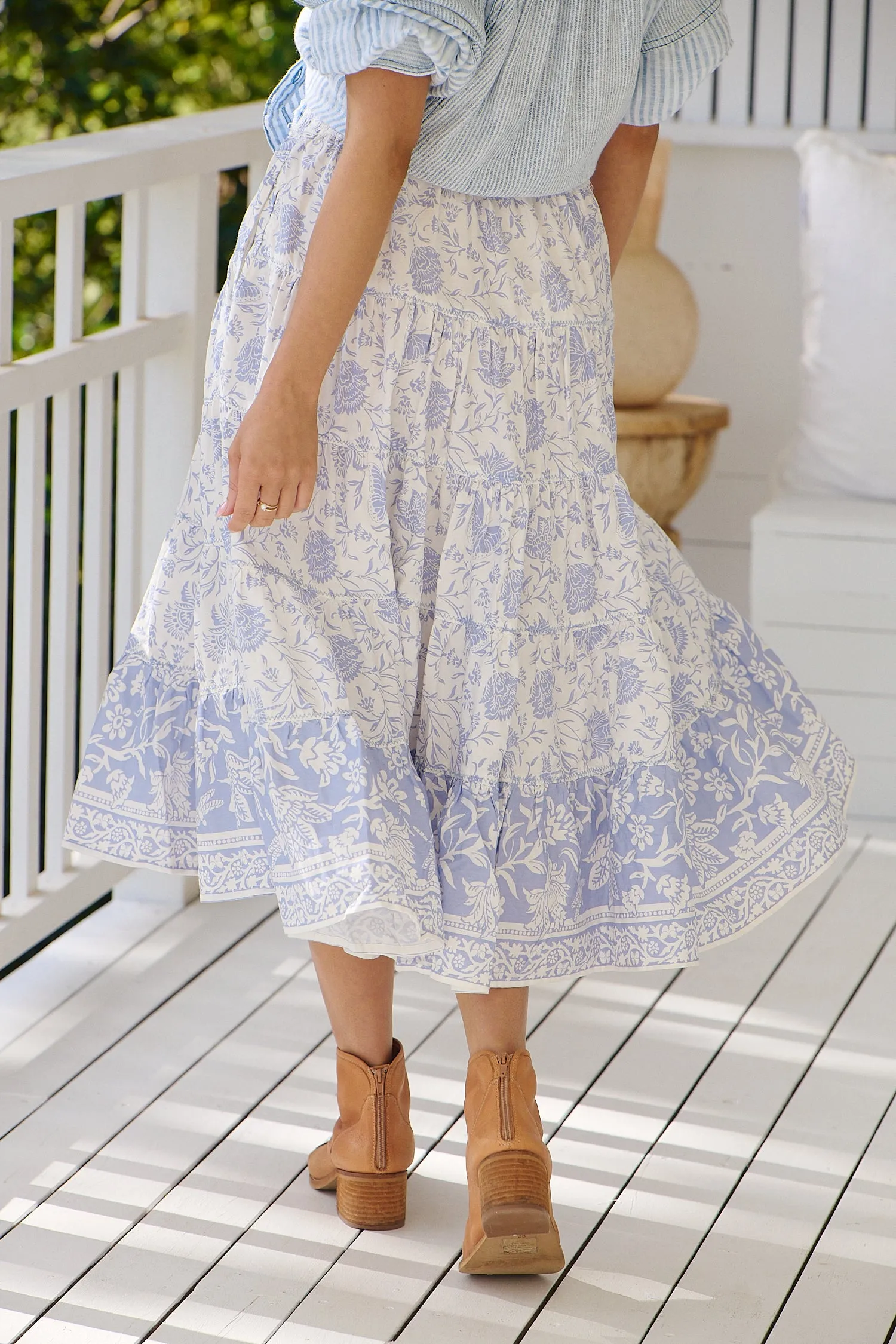 In Full Swing Printed Midi Skirt- Blue Heron ~ Free People