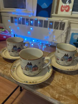 International Stoneware Japan Tea Cup and Saucer-  Set of 3