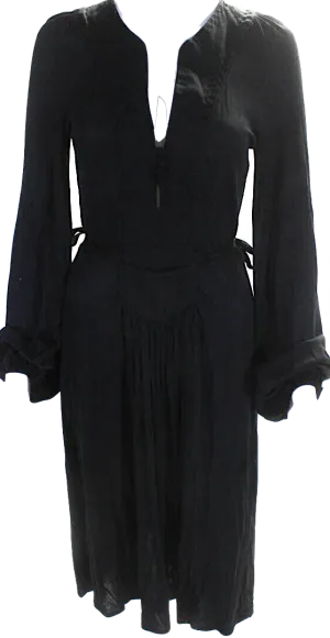 Isabel Marant Paris. Black Long Sleeve V Neck Jersey Tie Waist Midi Dress