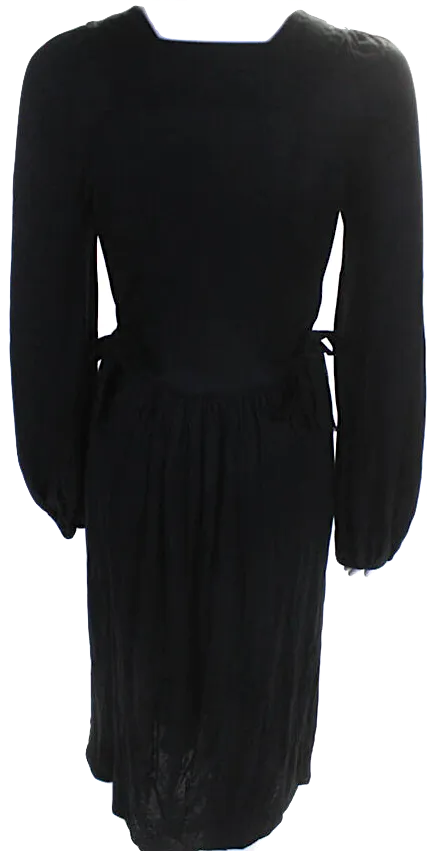 Isabel Marant Paris. Black Long Sleeve V Neck Jersey Tie Waist Midi Dress