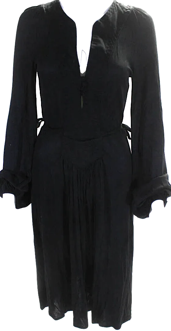 Isabel Marant Paris. Black Long Sleeve V Neck Jersey Tie Waist Midi Dress