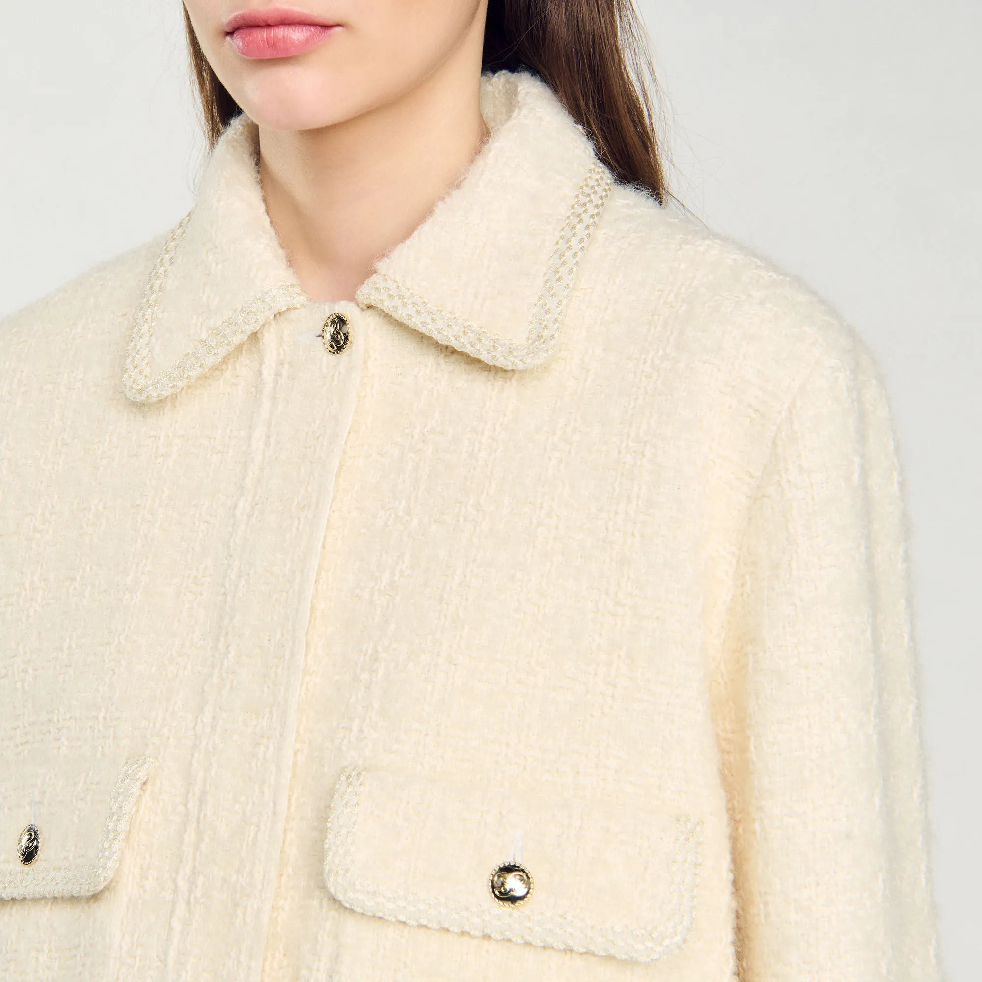 Isabela Cropped Tweed Jacket Ecru