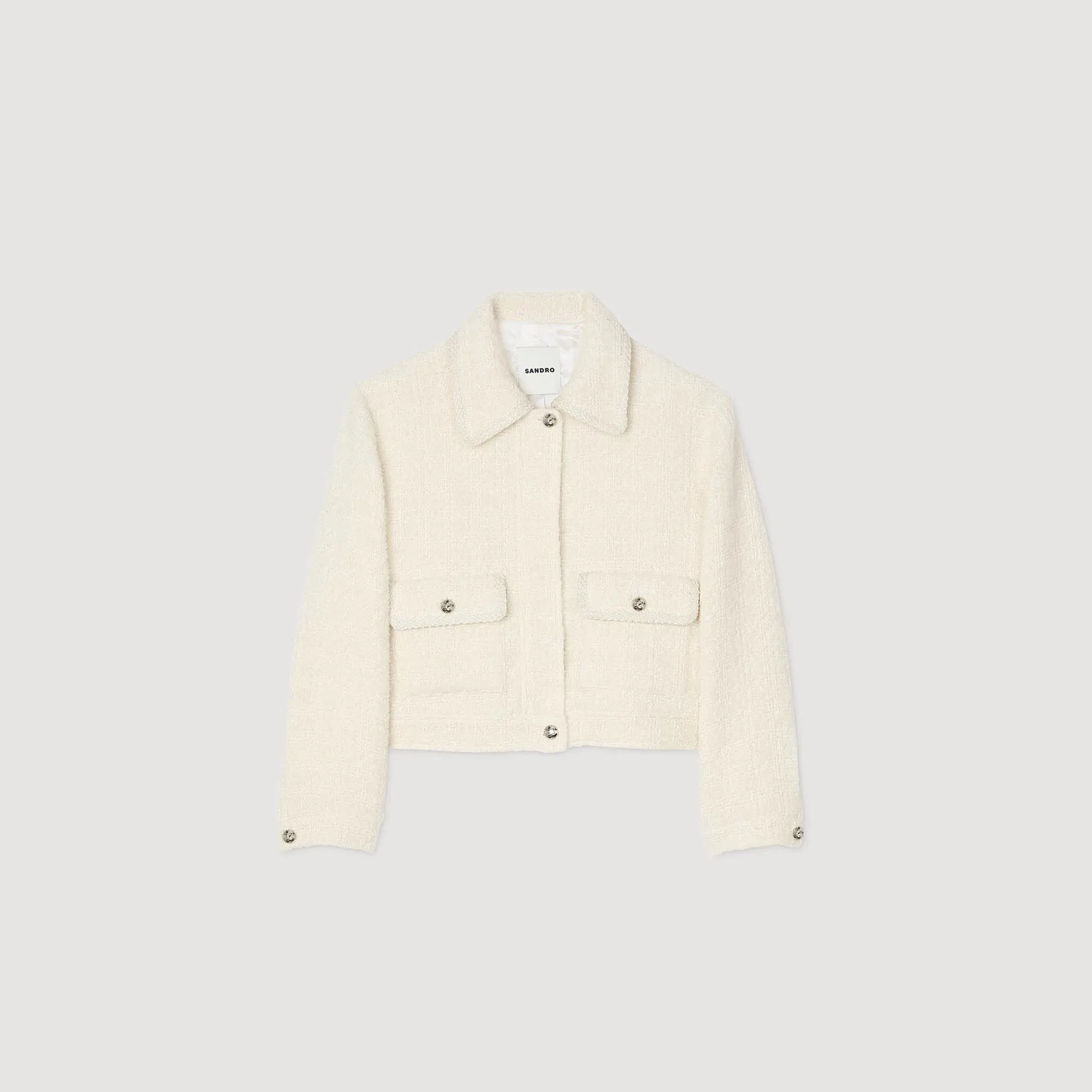 Isabela Cropped Tweed Jacket Ecru