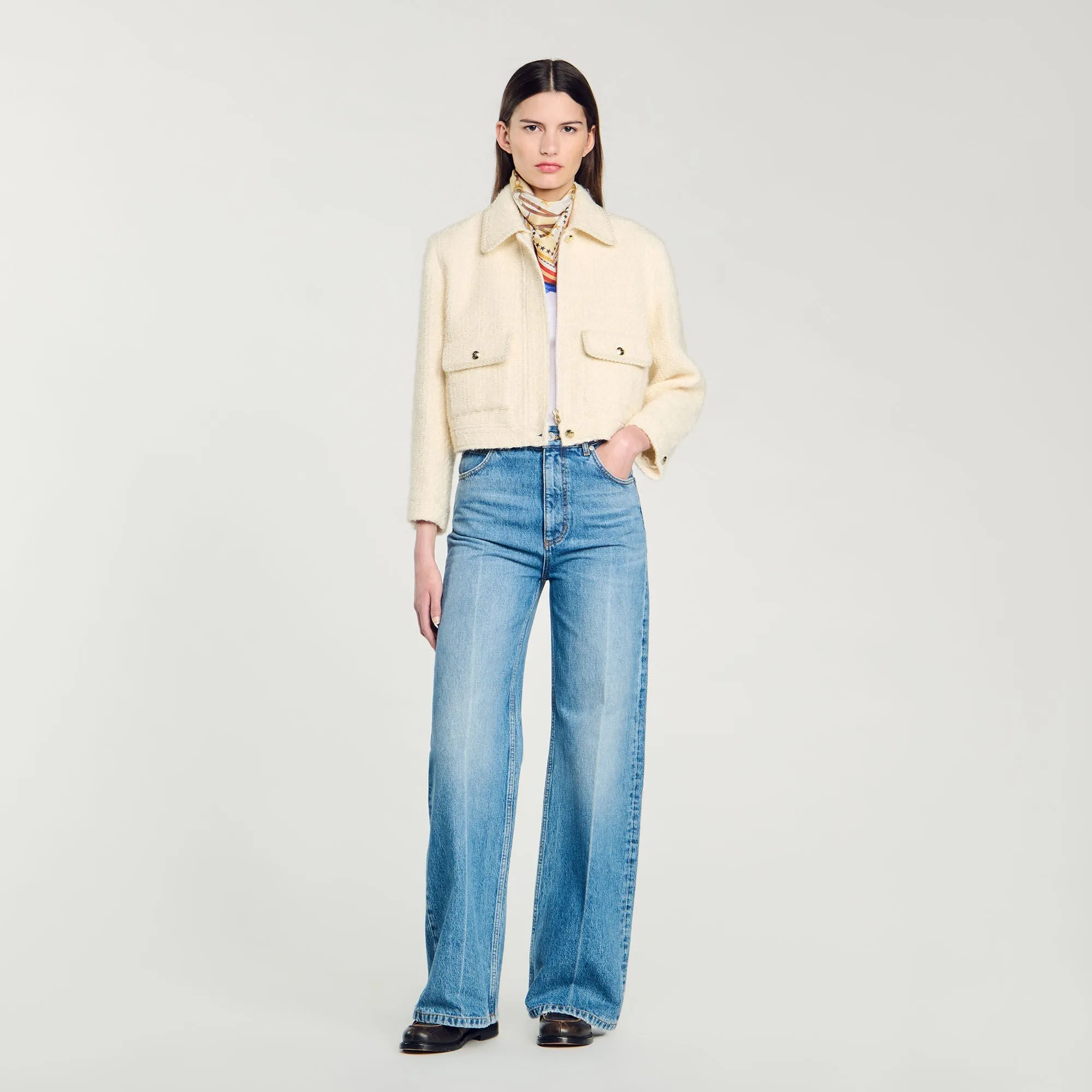 Isabela Cropped Tweed Jacket Ecru