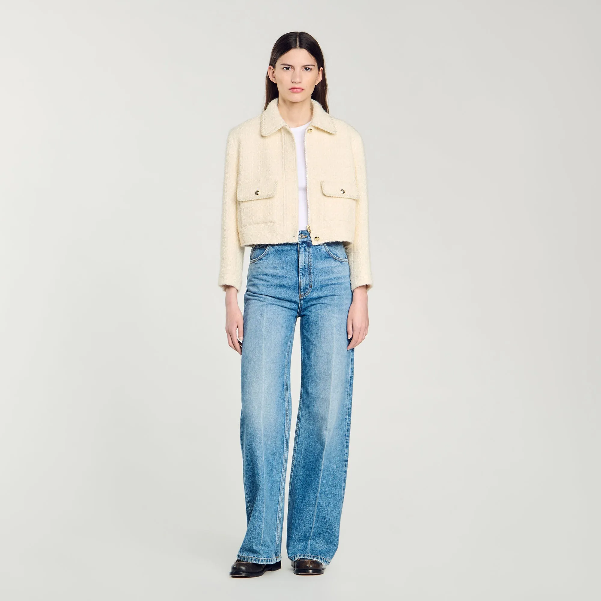 Isabela Cropped Tweed Jacket Ecru