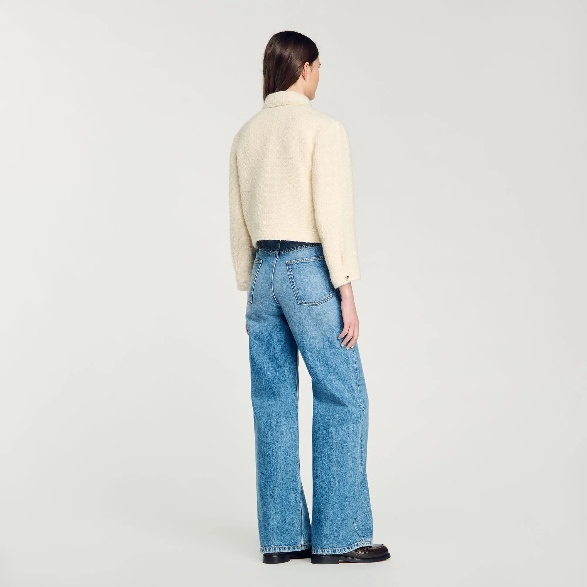 Isabela Cropped Tweed Jacket Ecru