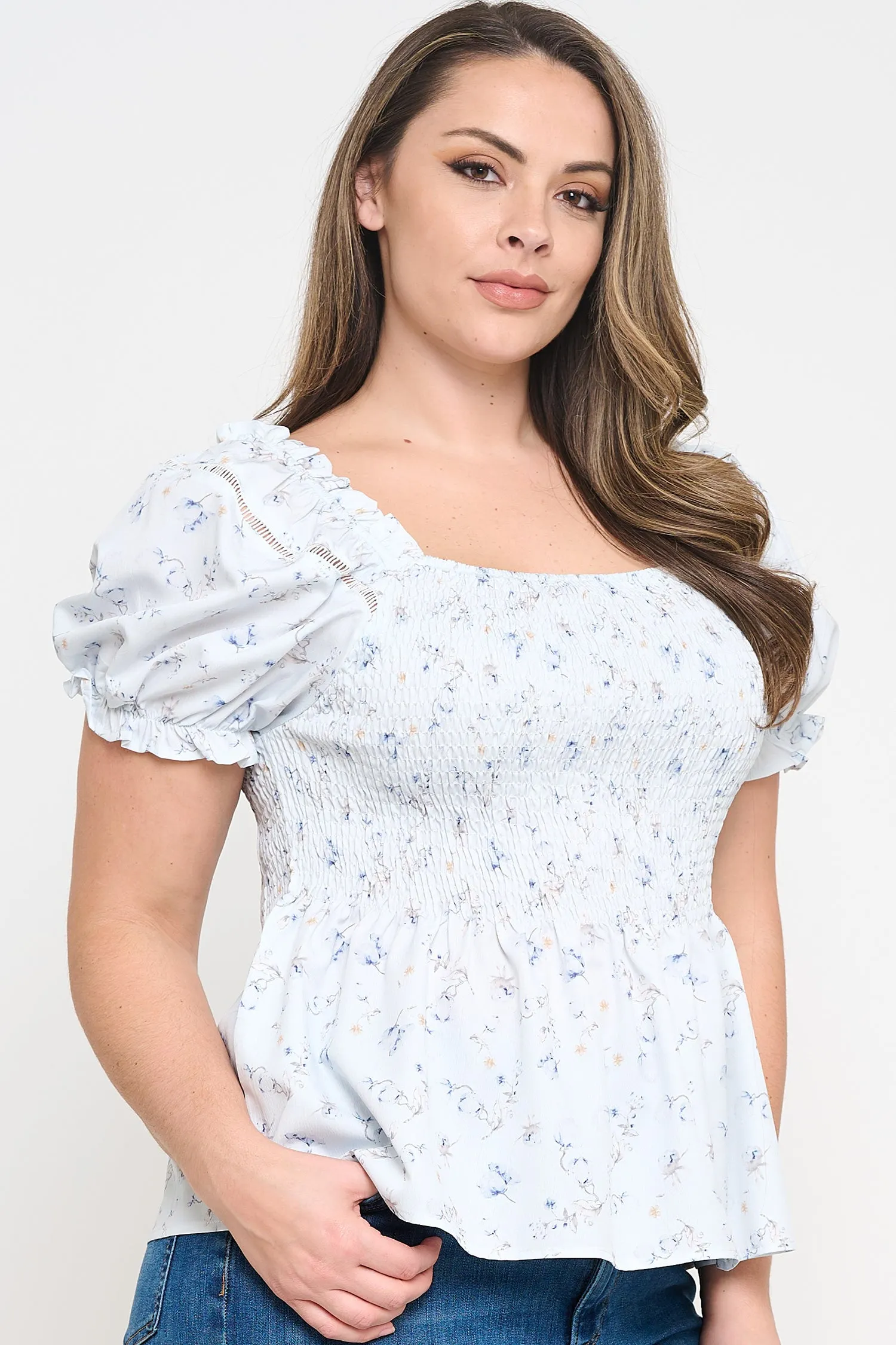 IT6228-PLUS | Tops | Junior Plus Short Sleeve Smocked Top