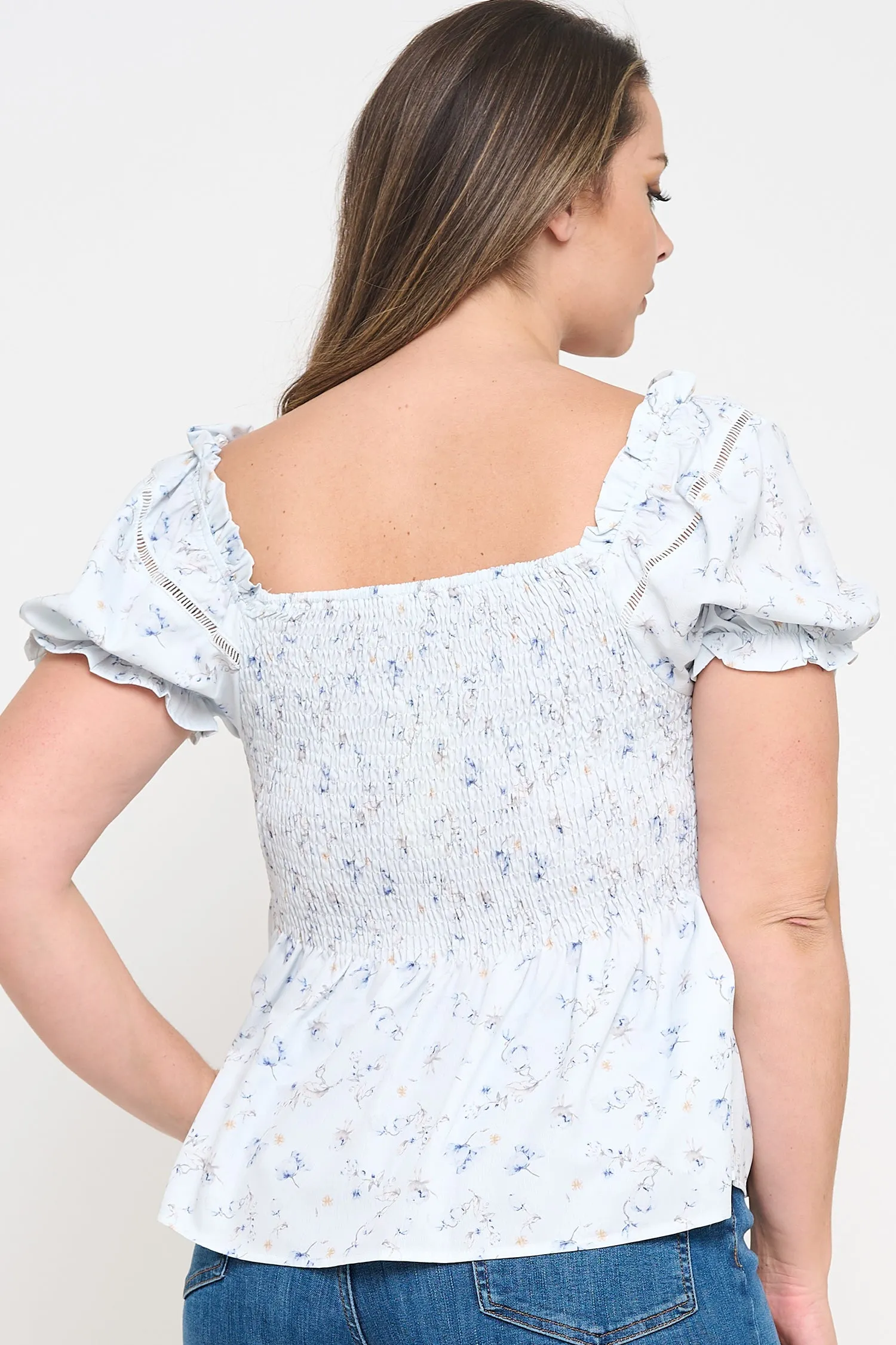 IT6228-PLUS | Tops | Junior Plus Short Sleeve Smocked Top