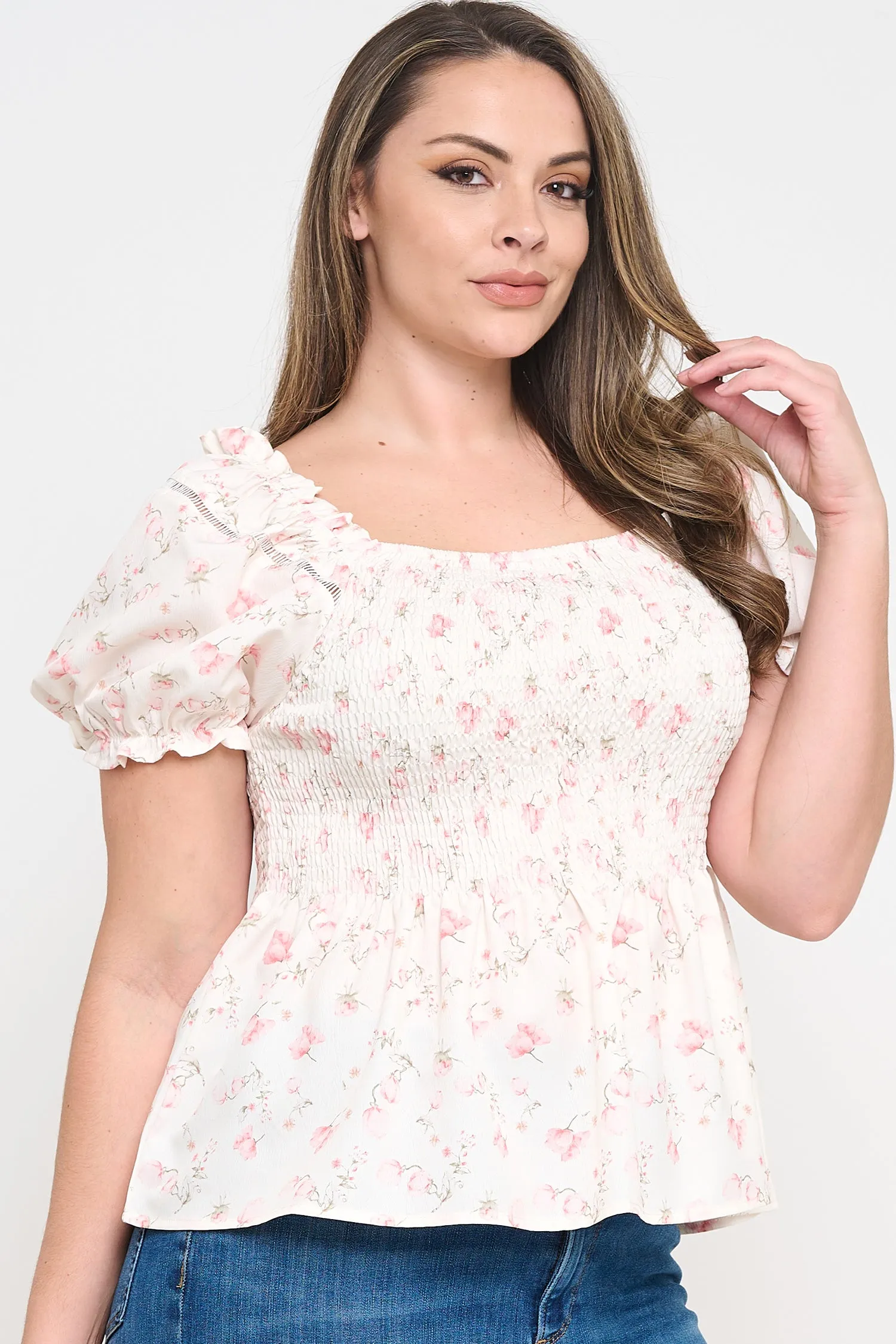 IT6228-PLUS | Tops | Junior Plus Short Sleeve Smocked Top