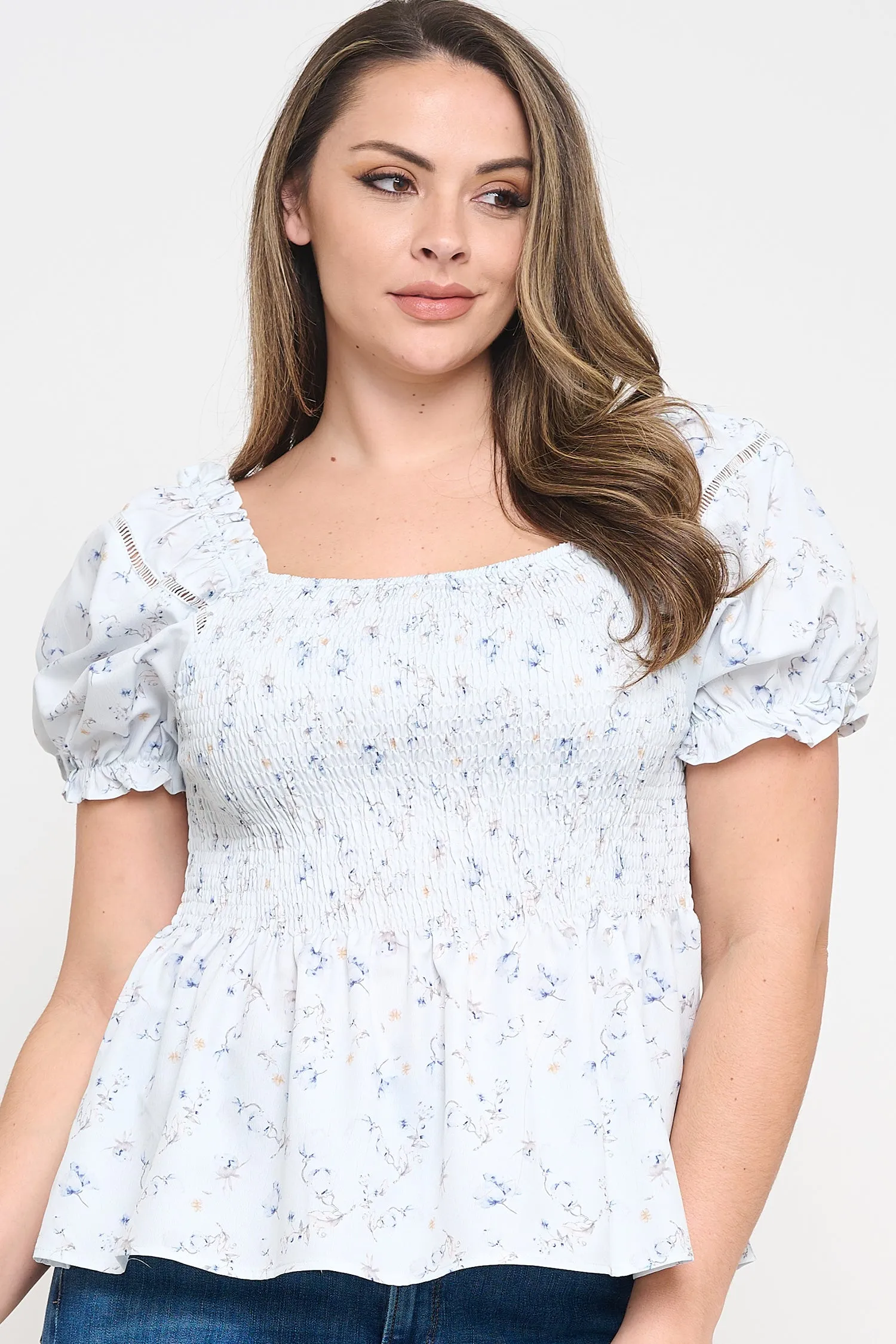IT6228-PLUS | Tops | Junior Plus Short Sleeve Smocked Top