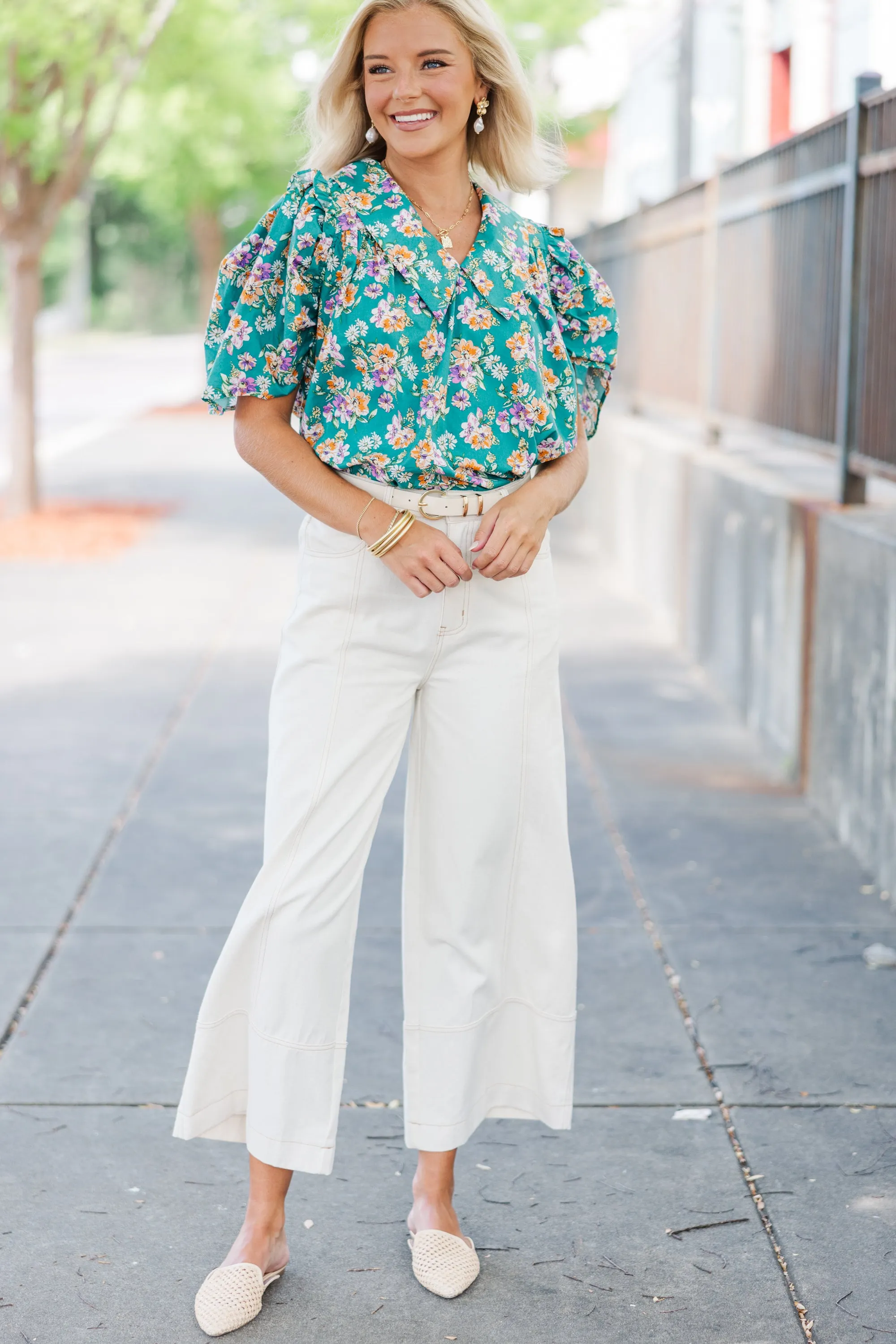 It's Your Day Juniper Green Floral Blouse