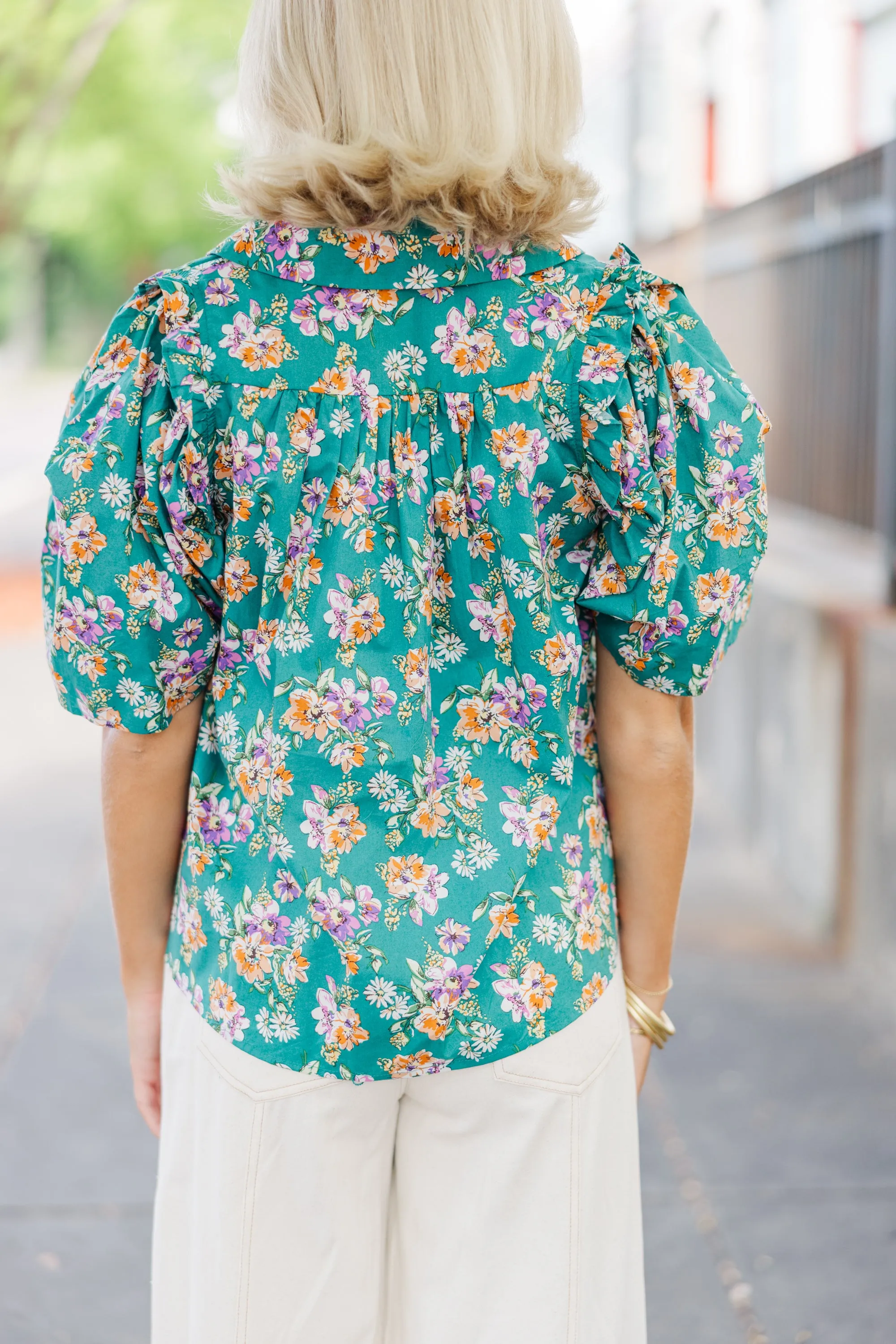 It's Your Day Juniper Green Floral Blouse