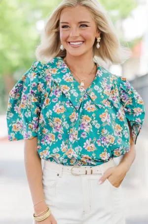 It's Your Day Juniper Green Floral Blouse