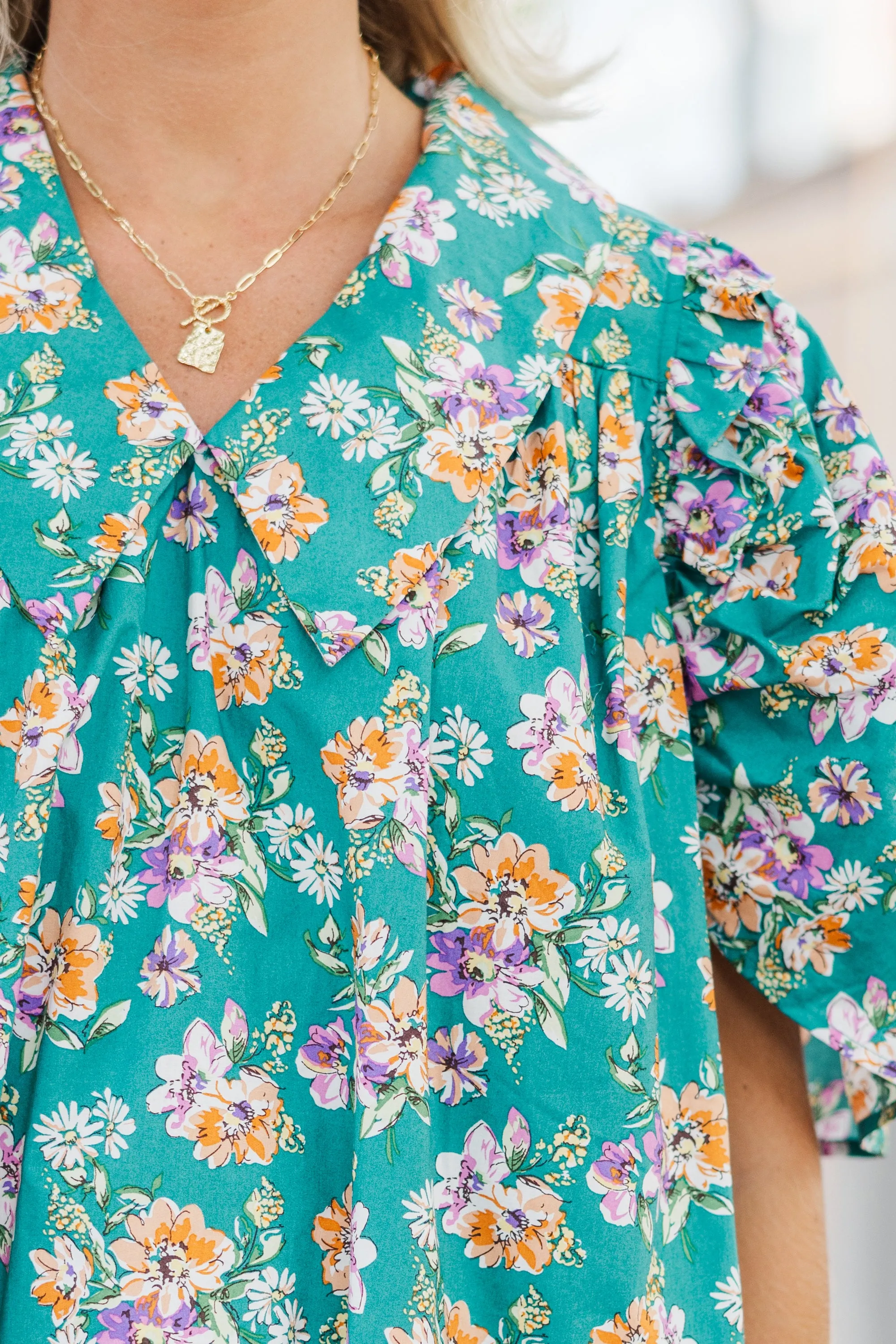 It's Your Day Juniper Green Floral Blouse