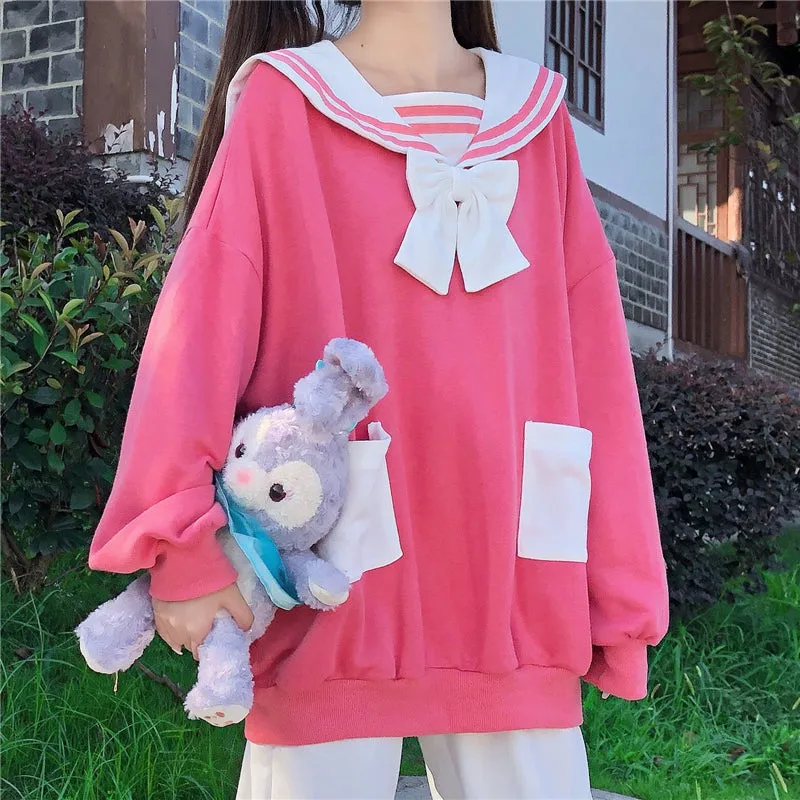 Japanese cute ear navy collar sweatshirt yc23609
