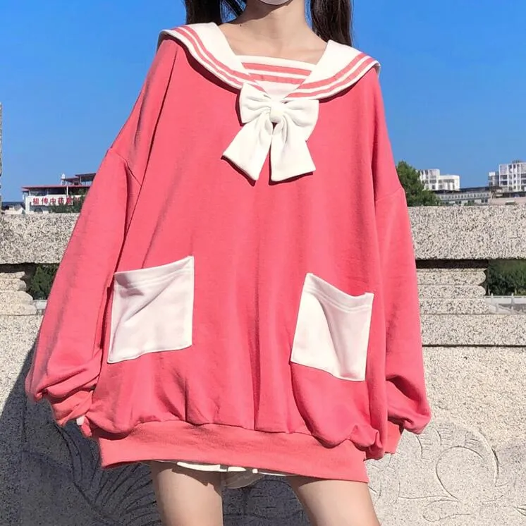 Japanese cute ear navy collar sweatshirt yc23609