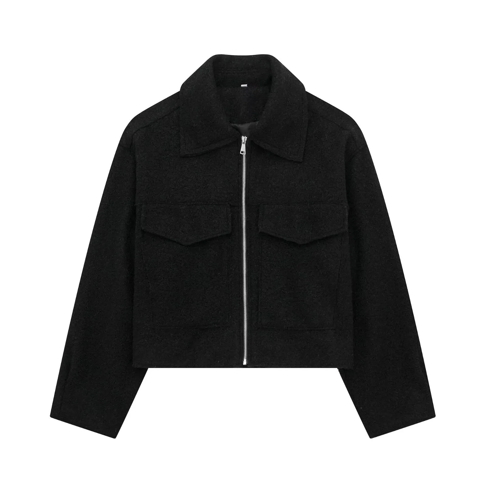 JazzHer Ladies Autumn Winter Cropped Jacket Women Short Bombers Coat Tweed Pockets Outerwear Zip Crop Tops Jacket Woman Coat Female