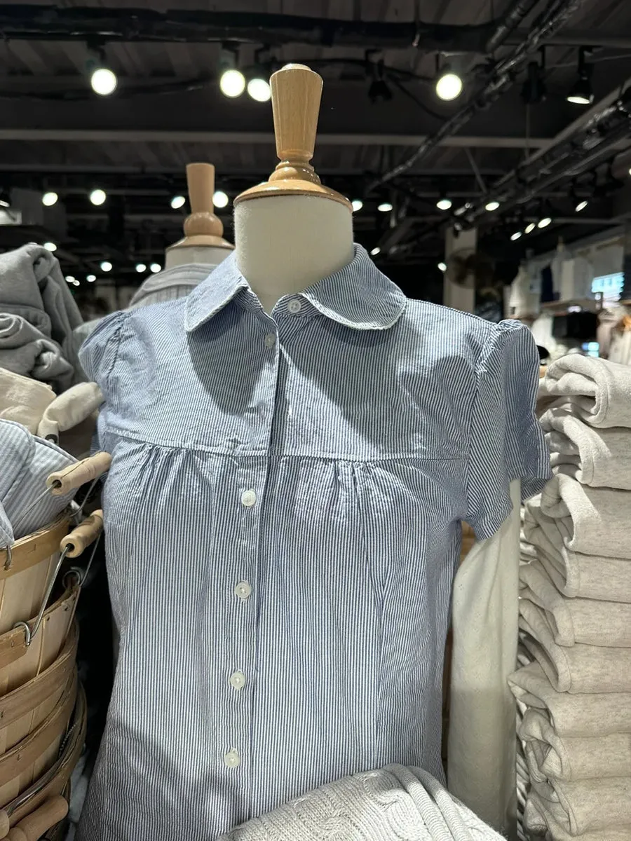 JazzHer Pink Striped Peter pan Collar Blouse Women New Casual Preppy Style Button Short Sleeve Tees Sweet Vintage Cute T-shirts Y2K Tops
