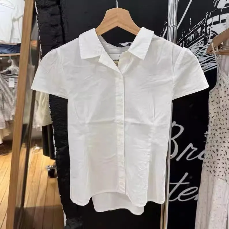 JazzHer Pink Striped Peter pan Collar Blouse Women New Casual Preppy Style Button Short Sleeve Tees Sweet Vintage Cute T-shirts Y2K Tops