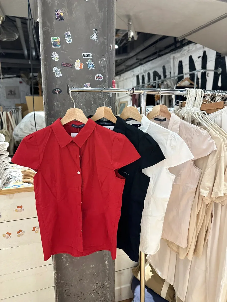 JazzHer Red Buttons Blouse Women Summer New Casual Streetwear Lapel Short Sleeve Tees Sweet Vintage Cute Preppy Style T-shirts Y2K Tops