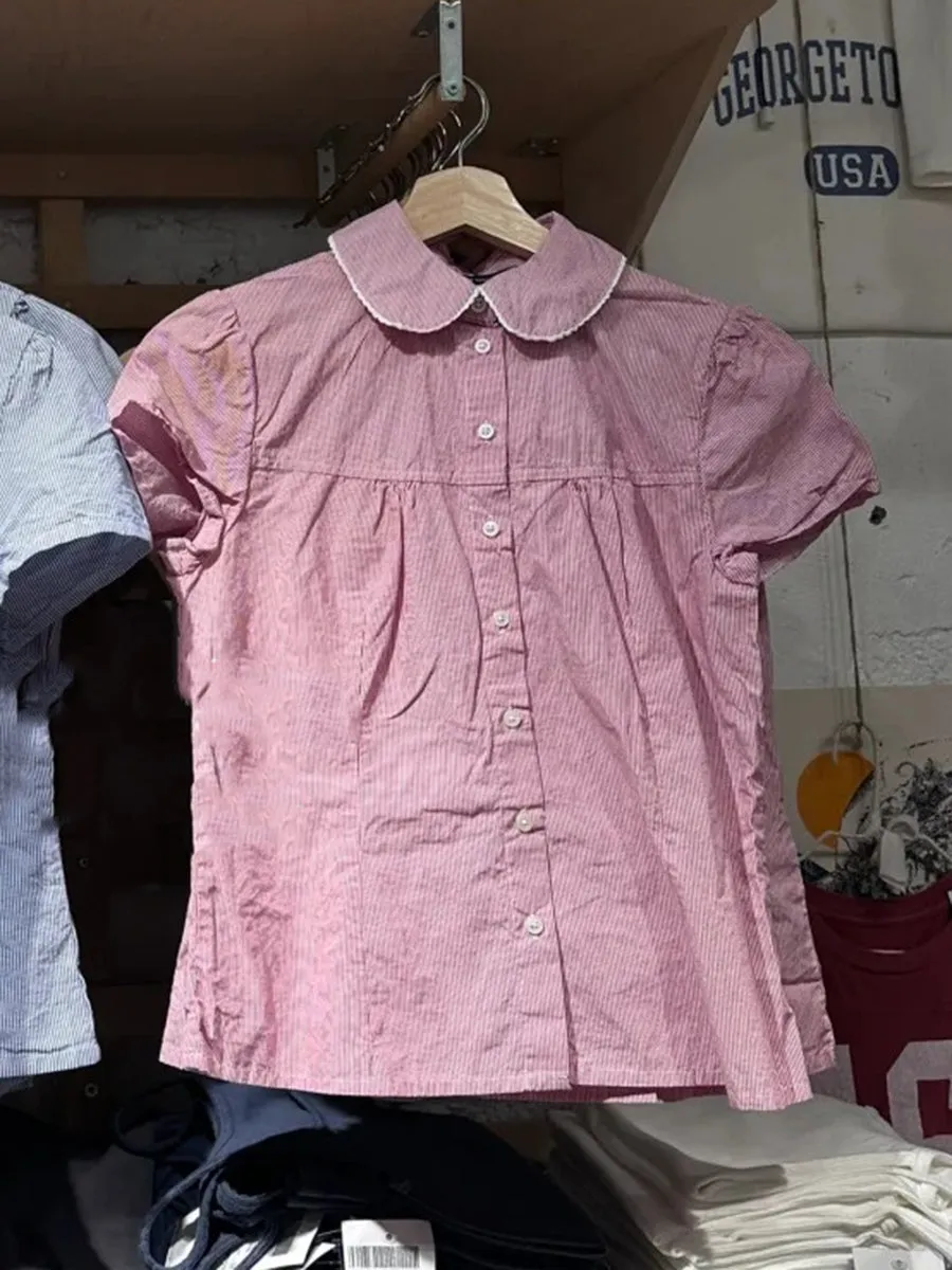 JazzHer Red Buttons Blouse Women Summer New Casual Streetwear Lapel Short Sleeve Tees Sweet Vintage Cute Preppy Style T-shirts Y2K Tops