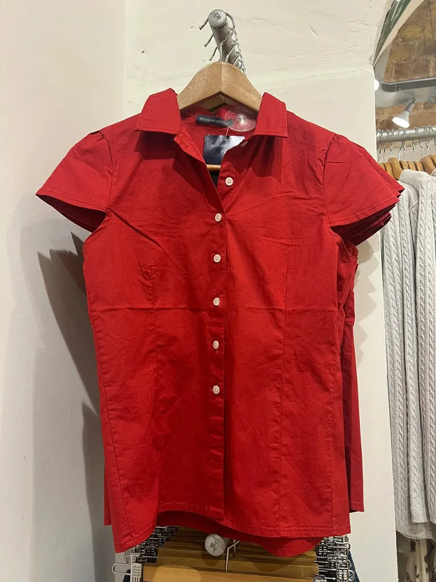 JazzHer Red Buttons Blouse Women Summer New Casual Streetwear Lapel Short Sleeve Tees Sweet Vintage Cute Preppy Style T-shirts Y2K Tops