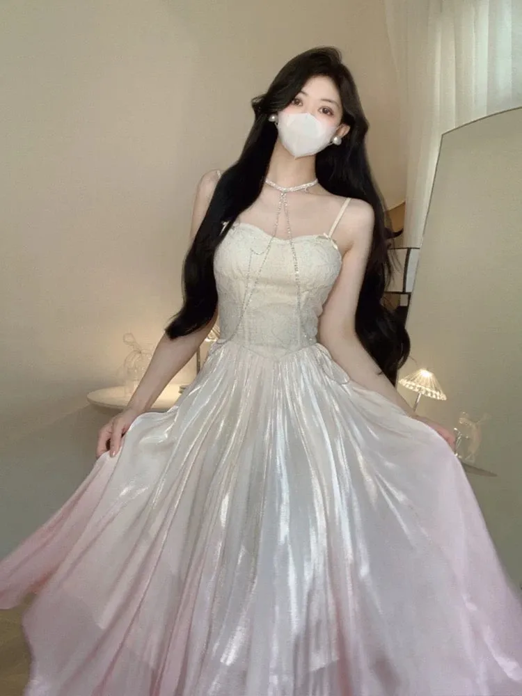 JazzHer Vintage A Line Spaghetti Straps Ombre Pink Long Evening Dress Prom Dresses (PRE-ORDER)