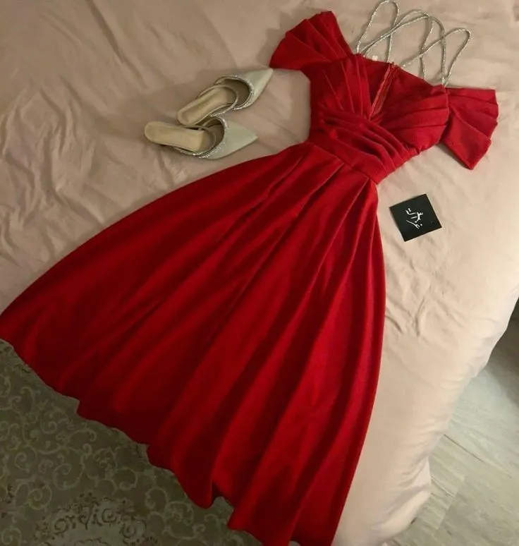 JazzHer Vintage A Line Spaghetti Straps Red Satin Beading Evening Dress Prom Dresses (PRE-ORDER)