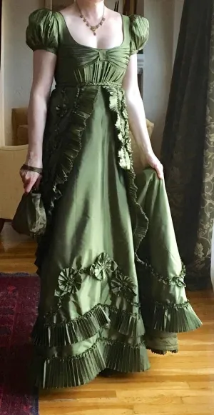 JazzHer Vintage A Line Square Neckline Green Long Length Prom Dresses Birthday Outfits (PRE-ORDER)