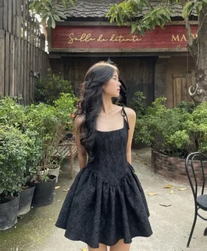 JazzHer Vintage A Line Straps Black Birthday Outfits Satin Homecoming Dresses Little Black Dress (PRE-ORDER)