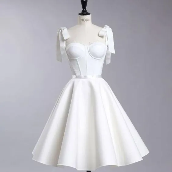 JazzHer Vintage A Line Straps White Cocktail Dresses Short Homecoming Dress (PRE-ORDER)
